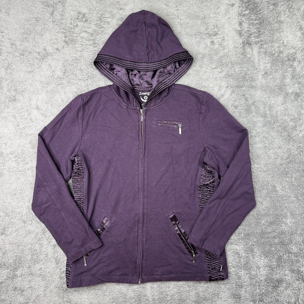 Chico's Zenergy Purple Modal Blend Hoodie Zip Up Gym Workout Athleisure Size 1